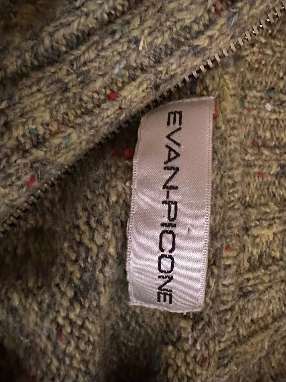 Evan Picone Olive Green Flecked Zip-Front Women's Cardigan